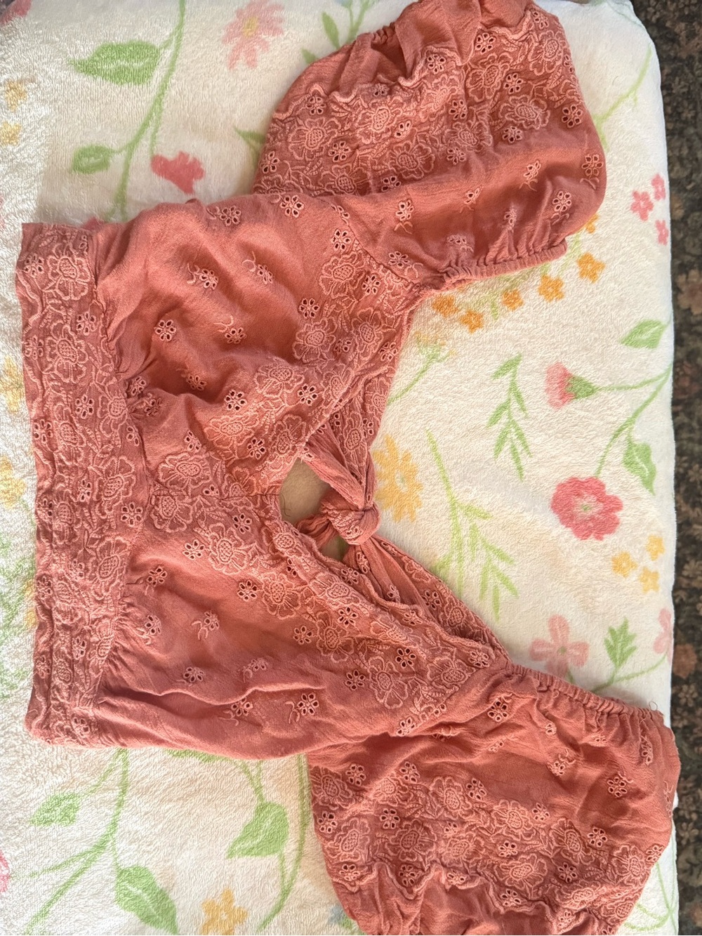 Free People Dusty Rose Lace Two-Piece Crop Top & Tiered Skirt Set - Picture 3 of 3